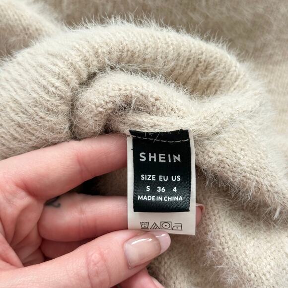 Shein Fuzzy Beige Cropped Knit Sweater, Size Small - Picture 5 of 6